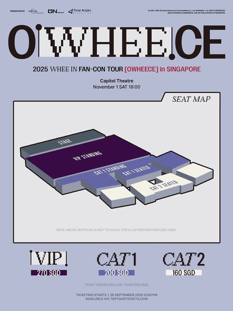 Mooni_hc's tweet photo. WHEE IN FAN-CON TOUR [OWHEECE] in SINGAPORE 

📅 📅 2025.11.01 (土)  
🕕 6:00PM  

🔗 チケットはDMでゲット 

 #휘인 #WheeIn
#OWHEECE #OWHEECEinSINGAPORE #OWHEECEinSG #WHEEINinSG https://t.co/tvHZLOzQjd