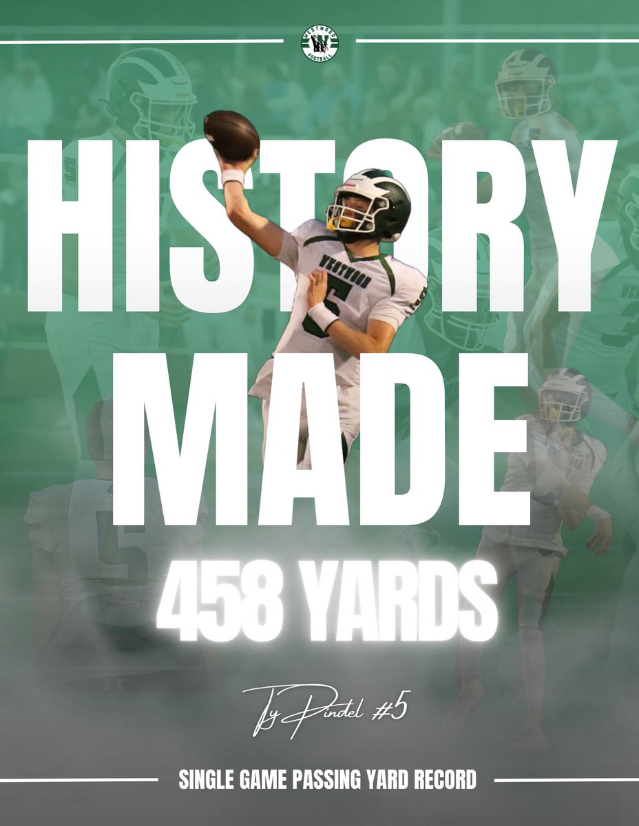 Last night Ty Pindel threw for 458 yards and 25 had completions. 

The most yards thrown in Westwood Football history in a game and tied with most completions in a game.