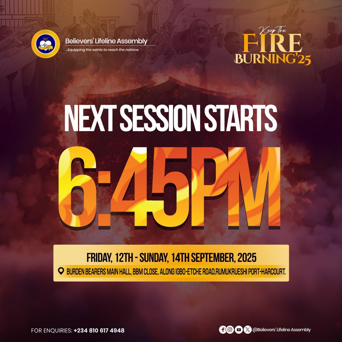 BAssembly96319's tweet photo. Evening session begins  6:45pm.

Join in early!
https://t.co/IZXmMSwRfn

#KTFB2025
#BelieversMeeting
#FireConference
#SupernaturalMeeting https://t.co/THLJW078LP
