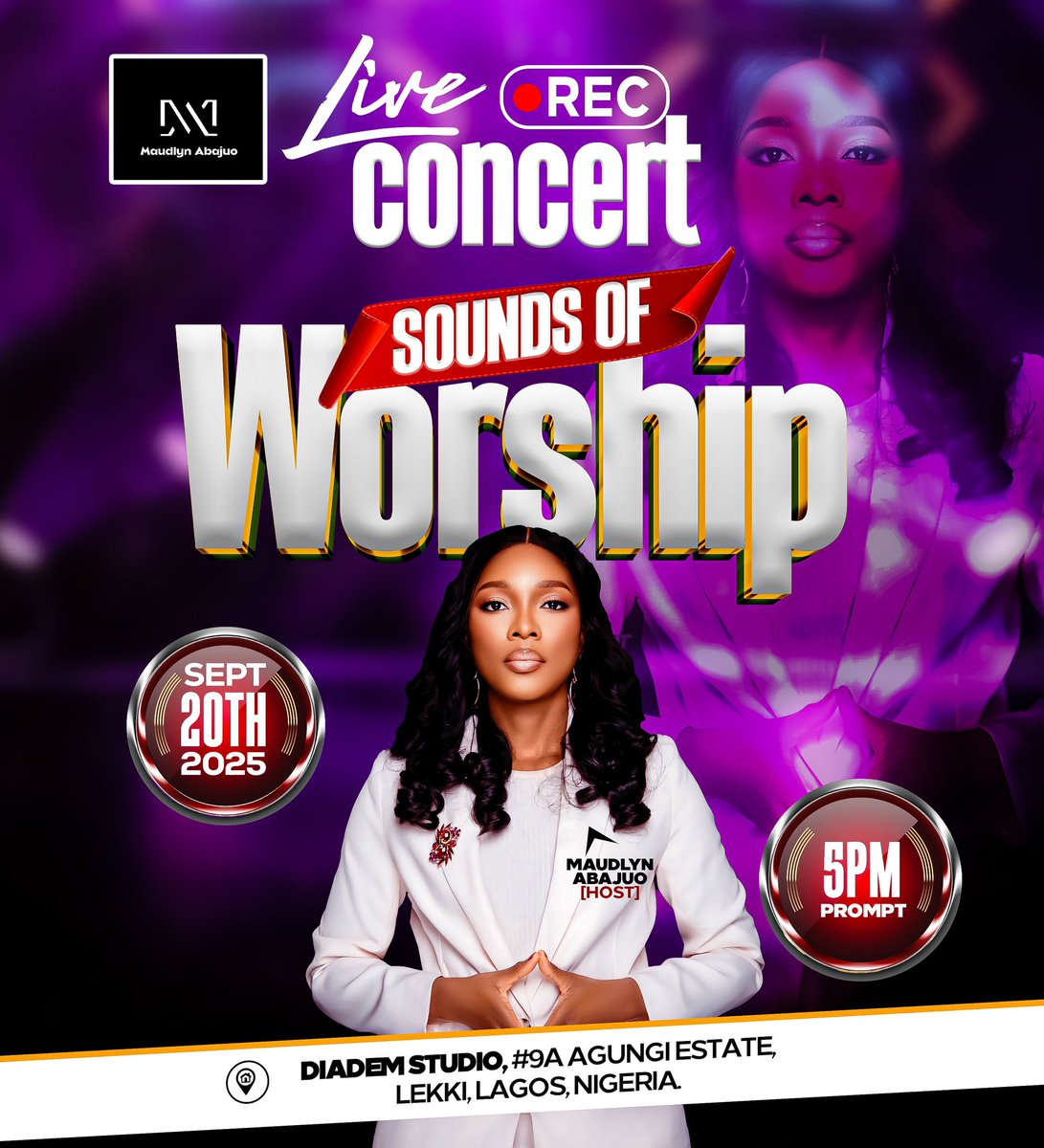 Join us for sounds of worship #liverecording as we worship the father with Prophetic sounds from Zion. Check flier for full details #MaudlynAbajuo
