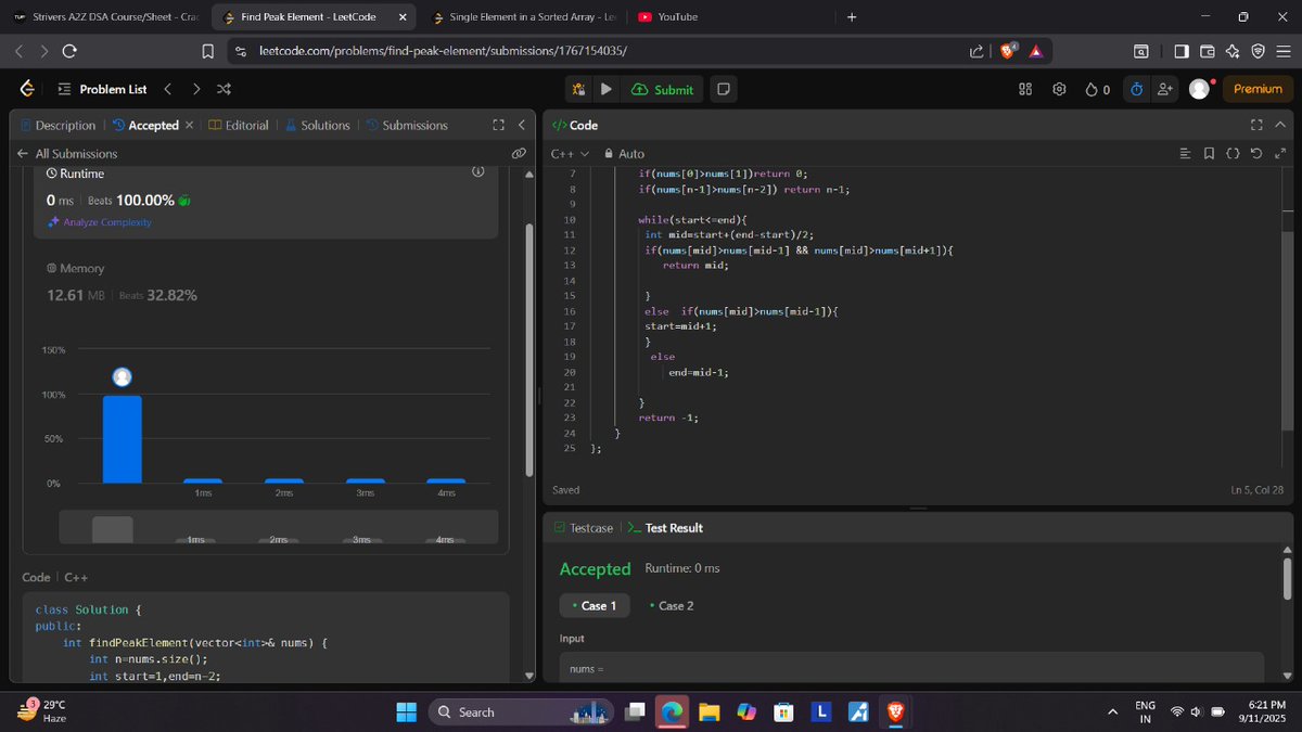 sahu_ipesh's tweet image. Day 20 of #100daysofcode

Solved 4 DSA problems using Binary Search

-&amp;gt;Single Element in Sorted Array

-&amp;gt; Find Kth Rotation

-&amp;gt; Square Root (Floor)

-&amp;gt; Find Peak Element

#buildinpublic #dsa
