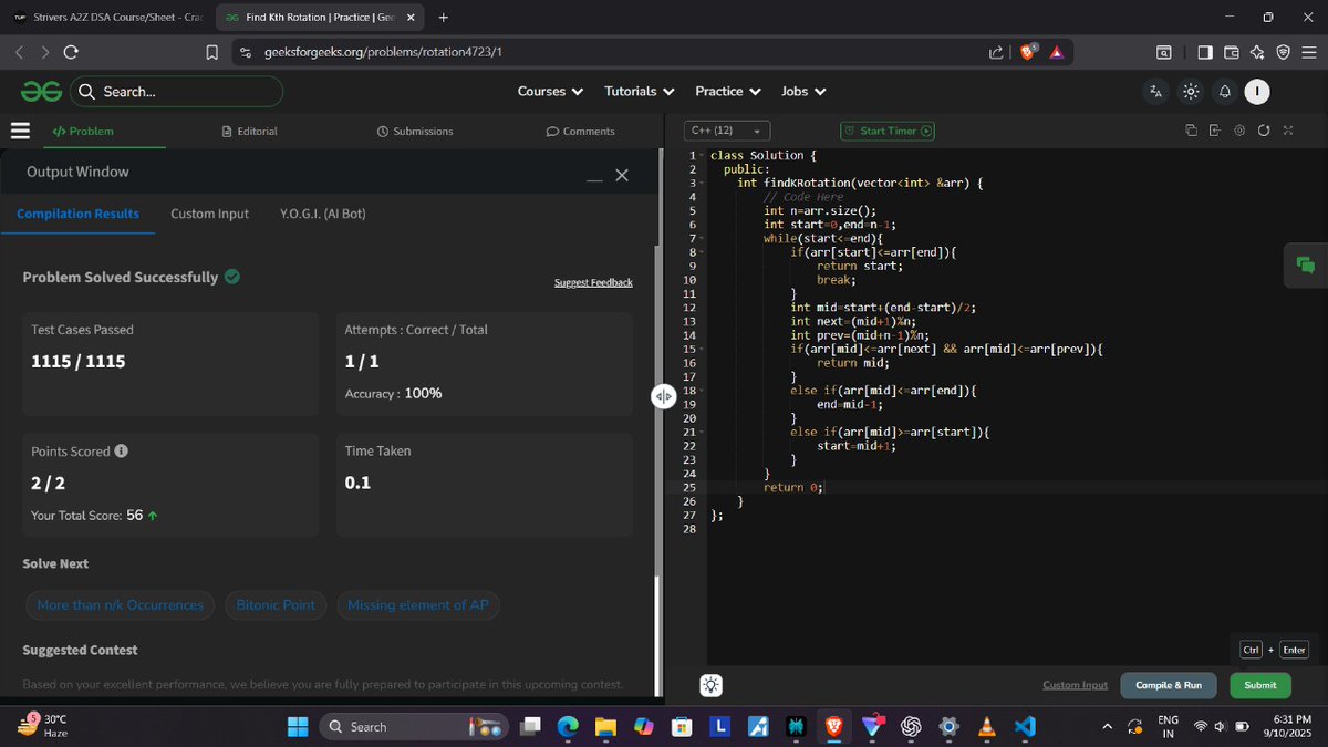 sahu_ipesh's tweet image. Day 20 of #100daysofcode

Solved 4 DSA problems using Binary Search

-&amp;gt;Single Element in Sorted Array

-&amp;gt; Find Kth Rotation

-&amp;gt; Square Root (Floor)

-&amp;gt; Find Peak Element

#buildinpublic #dsa