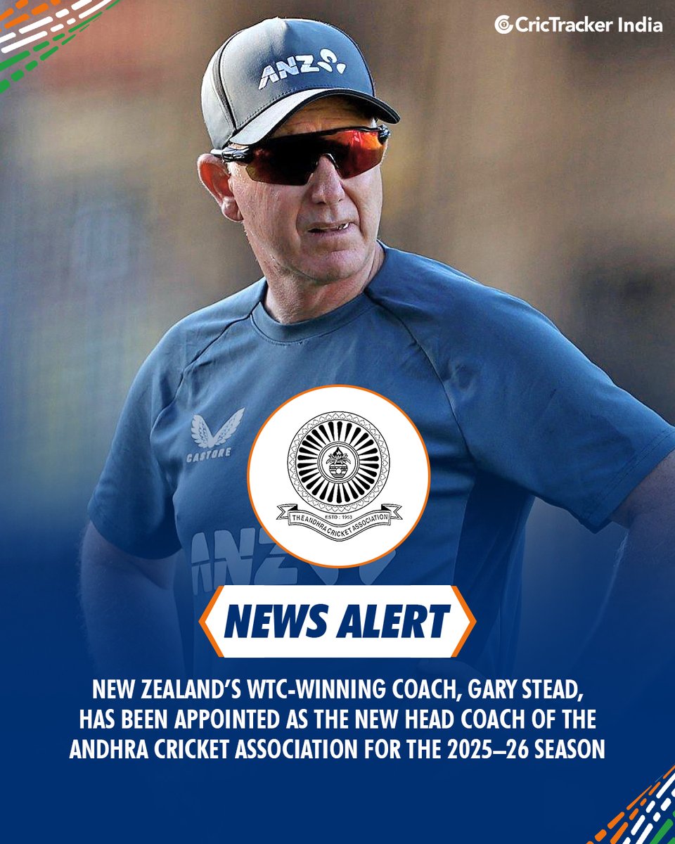 Cricketracker's tweet photo. The Andhra Cricket Association has appointed Gary Stead as the head coach of the senior men’s team for the 2025–26 season.

#GaryStead https://t.co/cl5jWnLUmQ
