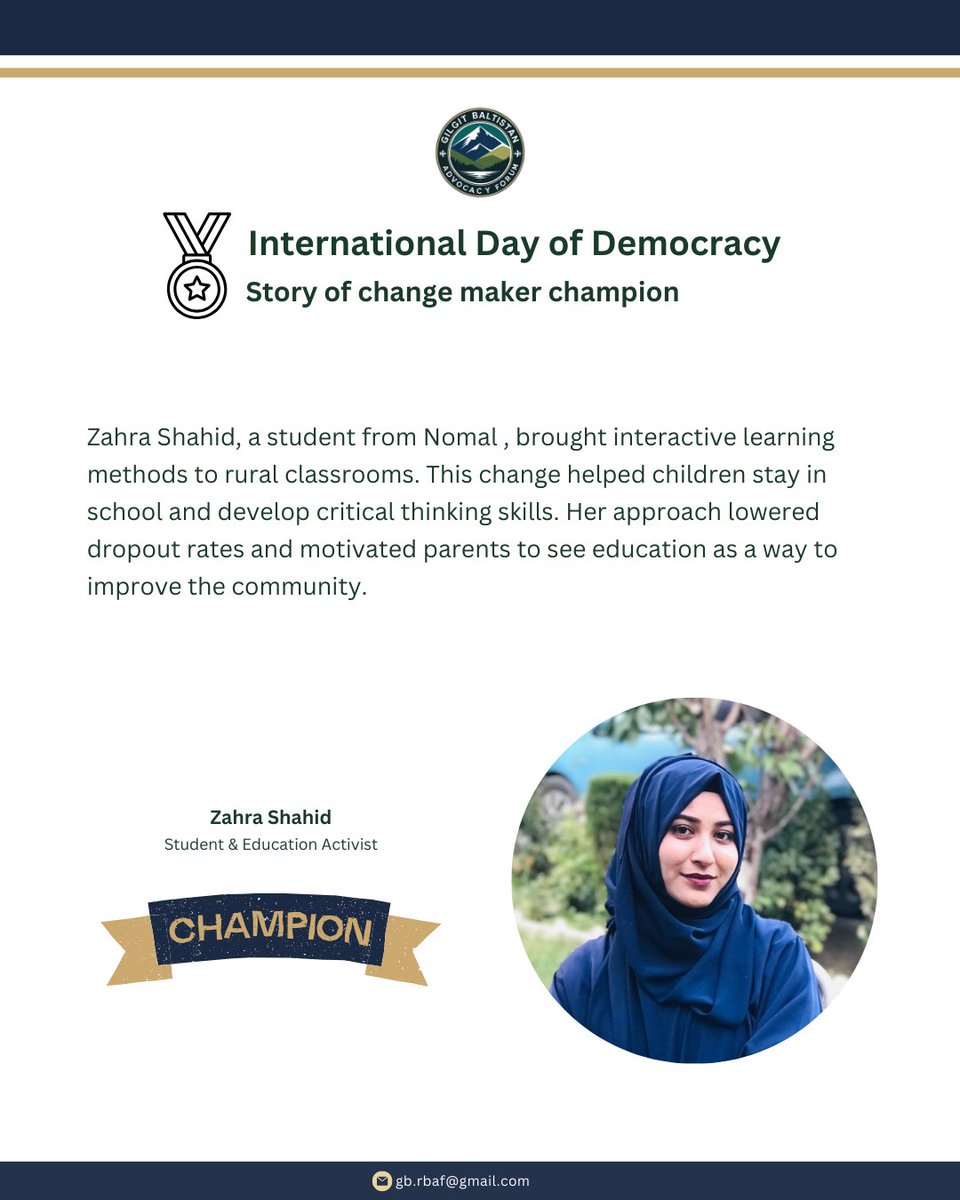 Stories of our champions 🏆

#InternationalDayOfDemocracy #YouthParticipation #WomenInDecisionMaking #GilgitBaltistan #GBAF #Democracy