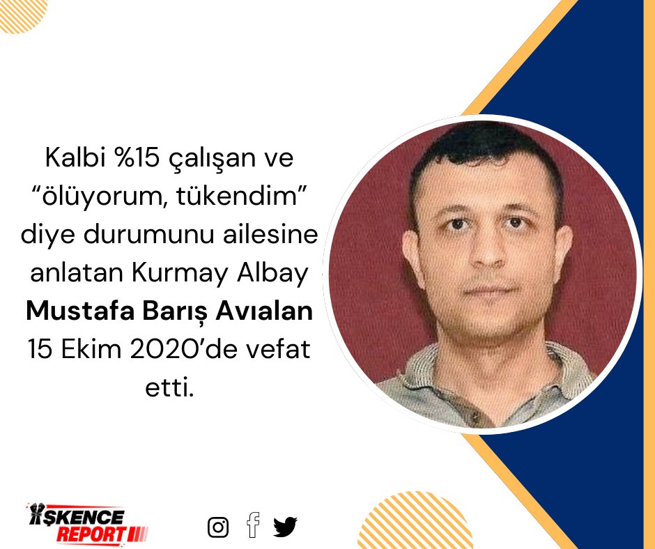 Kalbi %15 çalışan ve “ölüyorum, tükendim” diye durumunu ailesine anlatan Kurmay Albay Mustafa Barıș Avıalan 15 Ekim 2020ʼde vefat etti.

HastaTutukluluk İşkencedir