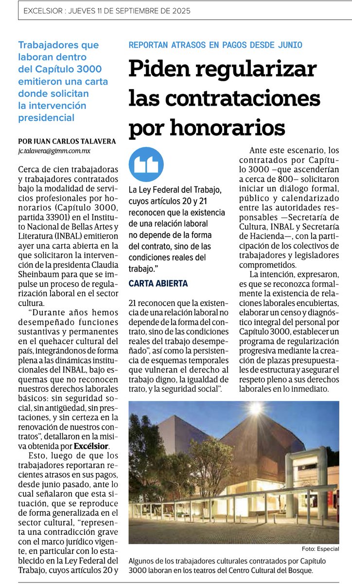 Trabajadores de Capítulo 3000 piden regularizar contrataciones 
excelsior.com.mx/Periodico/flip…