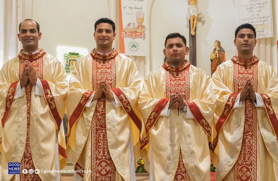 CatholicsInPak's tweet photo. #Congratulations to Fr. Jonathan Javed, Fr. Afaq Ayub, Fr. Warrior Gorey and Fr. Anees Mathew on your Sacerdotal Ordination through the imposition of hands and prayer of consecration by His Grace Archbishop Benny Mario Travas. https://t.co/llyEq8nwoe
