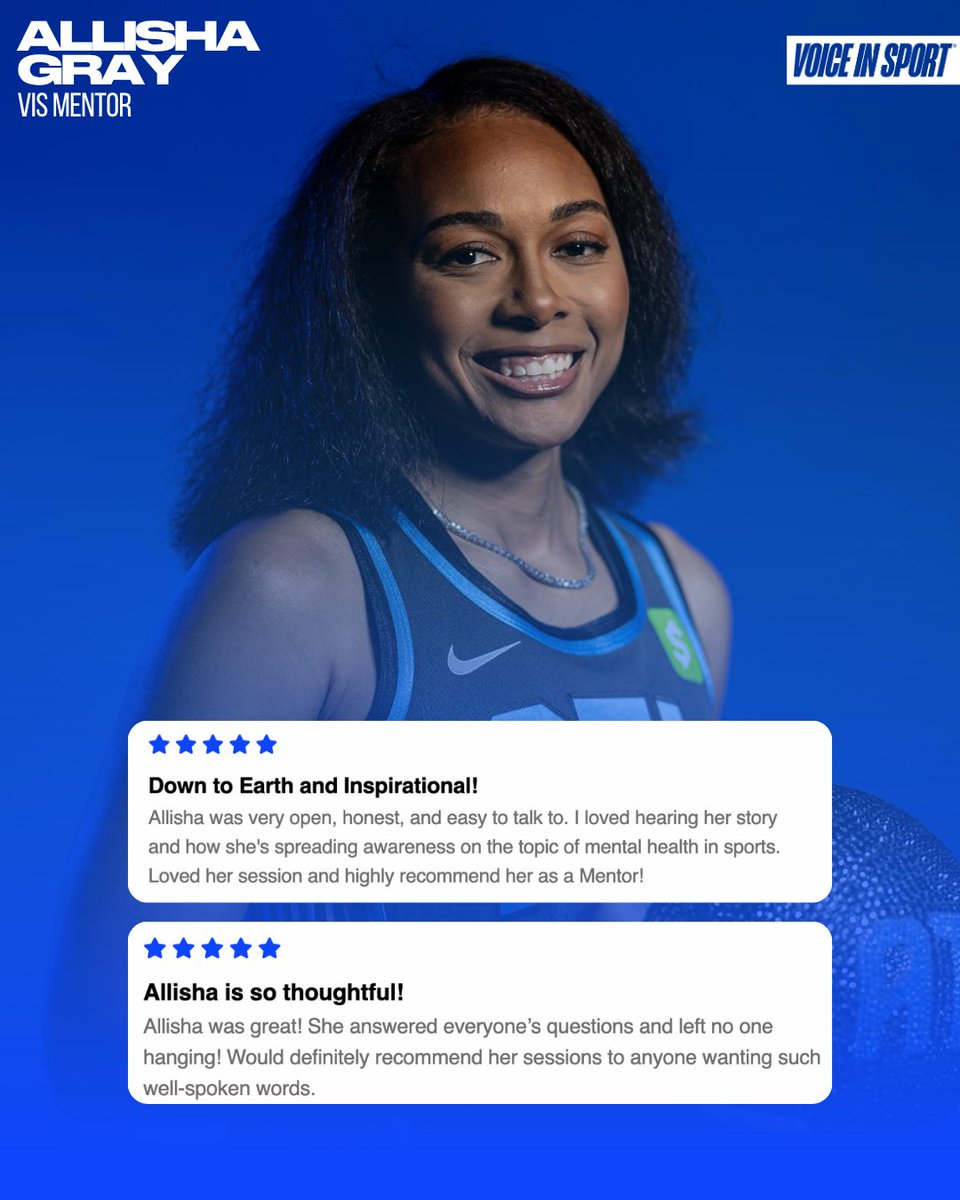 voiceinsport's tweet photo. As a VIS mentor and @wnba player, @graytness_15 shares her experience with balancing mental health and sports. She understands the challenge behind aligning your mentality with performance, sharing game day tips and tricks in her VIS Mentoring Sessions 💪💙

As a member of the VIS community, you are all invited to join hundreds of athlete and expert-led sessions on our platform.

Check out https://t.co/o6glkoegP0, download the VOICEINSPORT app for free, and sign up for a session today through the link in our bio!

#voiceinsport #moreVIS #mentoring #womeninsport #sports