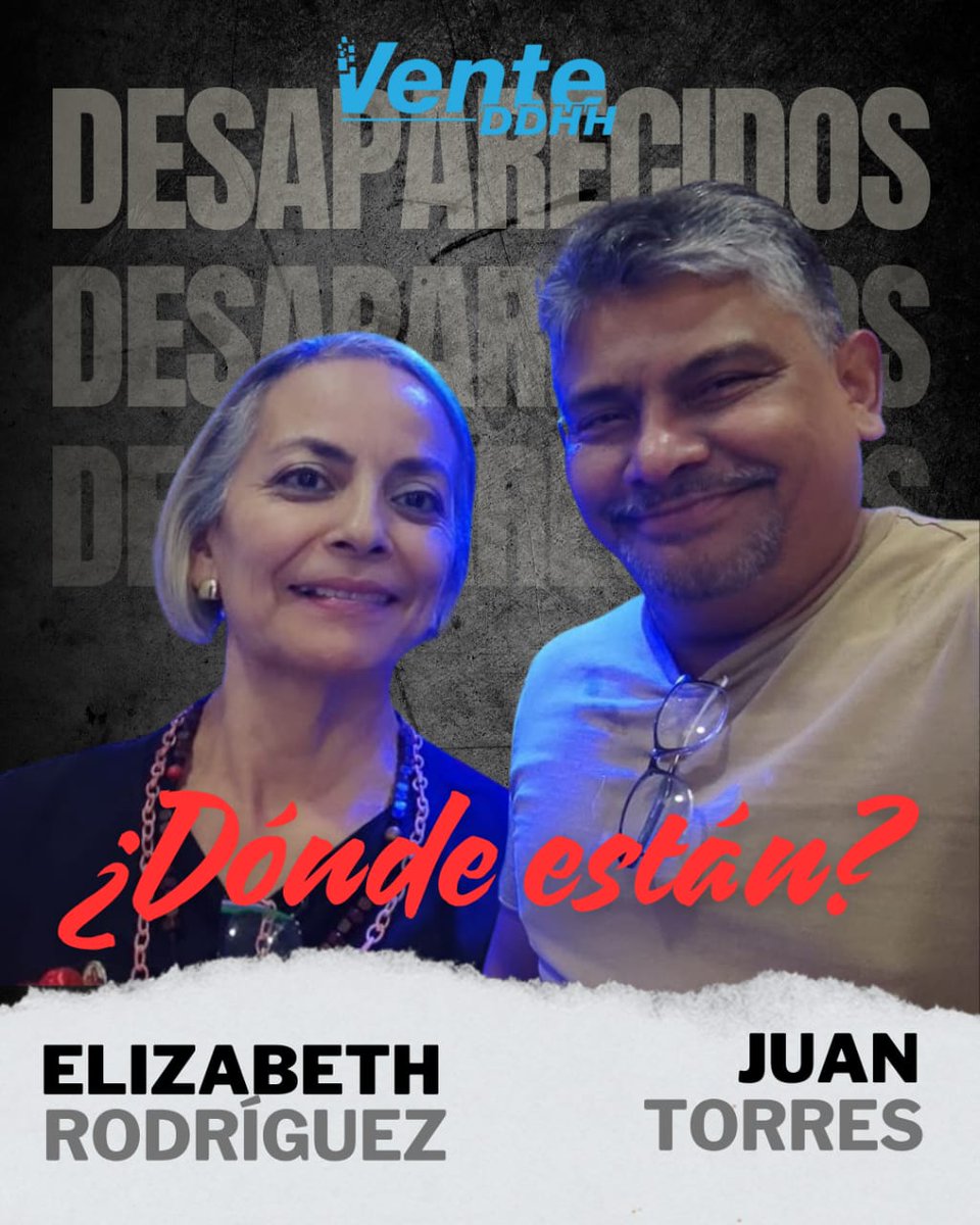 🚨 #Alerta Elizabeth Rodríguez y Juan Torres, fueron secuestrados por funcionarios del régimen, el pasado miércoles, #10Sep, cuando se dirigían a su trabajo en Valera, estado Trujillo. 

Desde entonces, se desconoce su paradero y su integridad física. 

Elizabeth es hipertensa y
