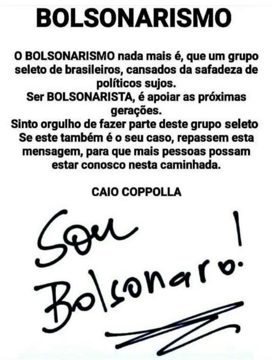 Ser bolsonarista é acreditar em um país melhor para todos, apoiar a família e a prática dos bons costumes.