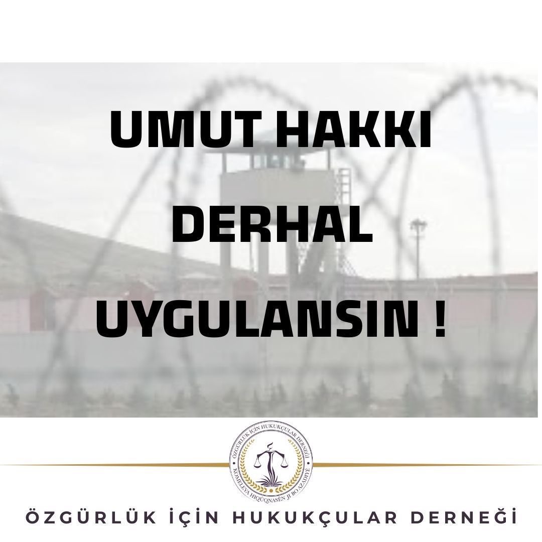 ohdamed's tweet photo. Hükümeti şimdiye kadarki politikalarından vazgeçmeye, insan hak ve onuruyla uyumlu adımlar atmaya, Umut Hakkının ve AİHM kararlarının gereğini yerine getirmeyönünde çağrıda bulunuyoruz.
#UmutHakkıDerhalUygulansın! https://t.co/nxvOD5Mxm1