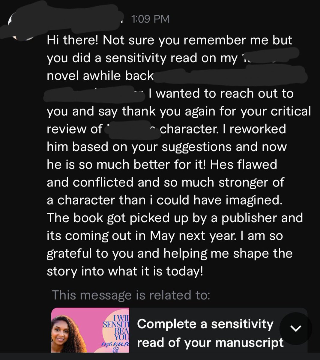 thewritegirl_'s tweet image. I juat got this back from one of my clients. Sometimes I am conflicted when I do a sensitivity read, but this makes it worth it. #sensitivityreader #writingcommunity