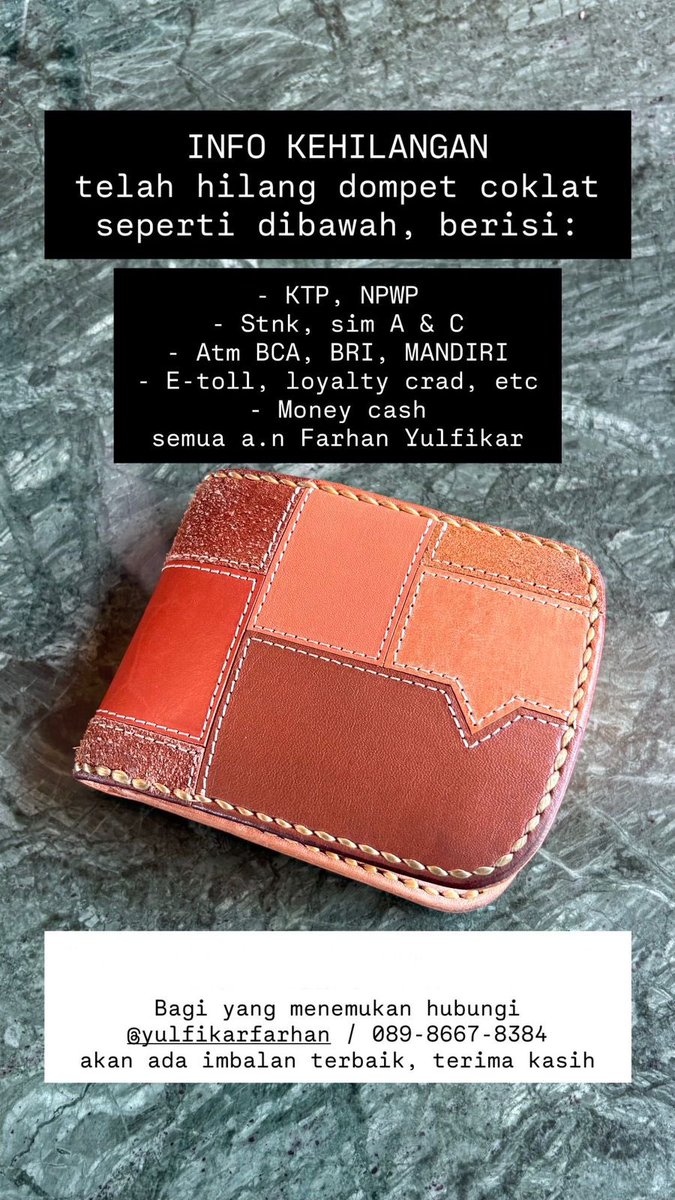 ndonskuy's tweet photo. @merapi_uncover @Jogja24Jam @JogjaUpdate @YogyakartaCity @titiknol_jogja @txtdrMagelang @infojogja

Yogyakarta
Sleman
Magelang
Wonosobo
Jateng
Etc

Info dompet hilang📣
Bantuin temen, minta tolong kalau ada informasinya ya guys. Semoga ada kabar baik. Wilayah DIY dan sekitarnya https://t.co/q3KN3snUkY