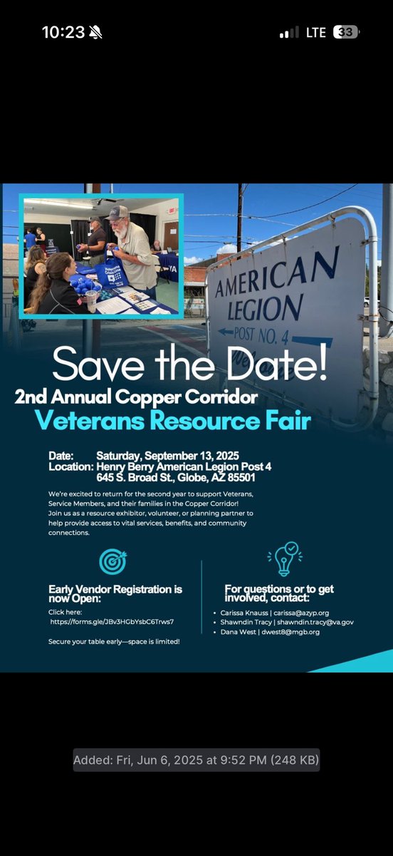 Join us today at the Veterans Resource Fair in Globe! Learn about risk reduction techniques and take home useful tools. We’ll be here until 2 PM

¡Acompáñanos hoy en la Feria de Recursos para Veteranos en Globe!
#PublicHealth #SaludPublica #HealthEducation #EducacionDeSalud