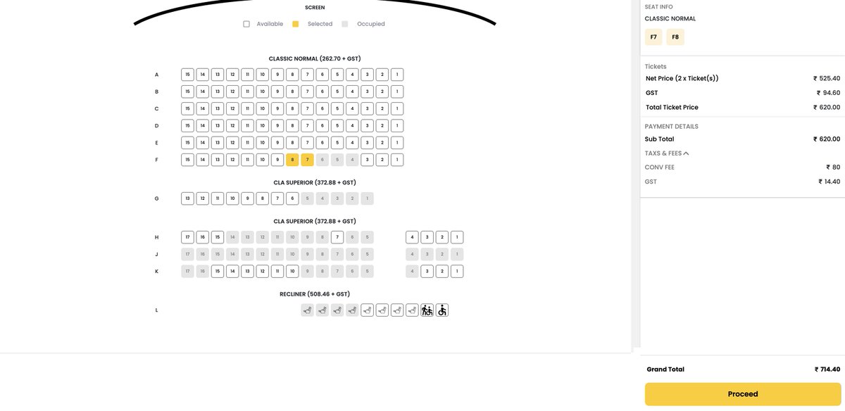 WeirdVishal's tweet photo. @_PVRCinemas @PicturesPVR  The movie is ₹620, but the grand total is ₹714. What exactly is this 'convenience' that I'm paying so much for? 🤔 And then there's a GST on convenience fee too https://t.co/pd1lBk56EA