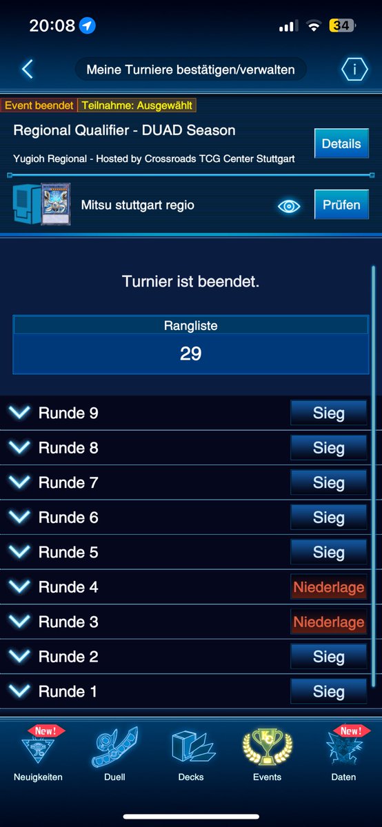 Went x-2 at Stuttgart Regional with 488 Players one last time with mitsu Ryzeal. First Event of this Season so + 32 Points for the Race