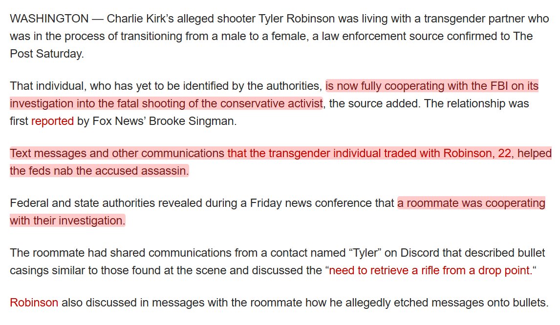 The "source" in question is a notorious liar. But let's take the story as true:

The trans partner didn't help plan the killing, fully co-operated with police, and helped incriminate the shooter.

Somehow, they will STILL make this into "trans people are all terrorists!"