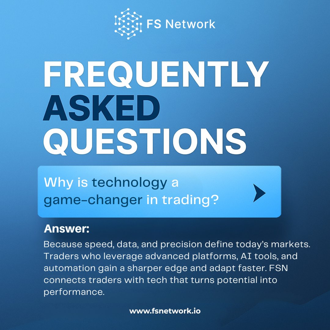 fsnetworkio's tweet image. 🧠 Why is tech a game-changer in trading? ⚡
Speed, data &amp;amp; AI give traders sharper edges and faster adaptability. FSN turns potential into performance. 🚀📊
#FSNetwork #TradingTech #SmartTrading #AIAutomation