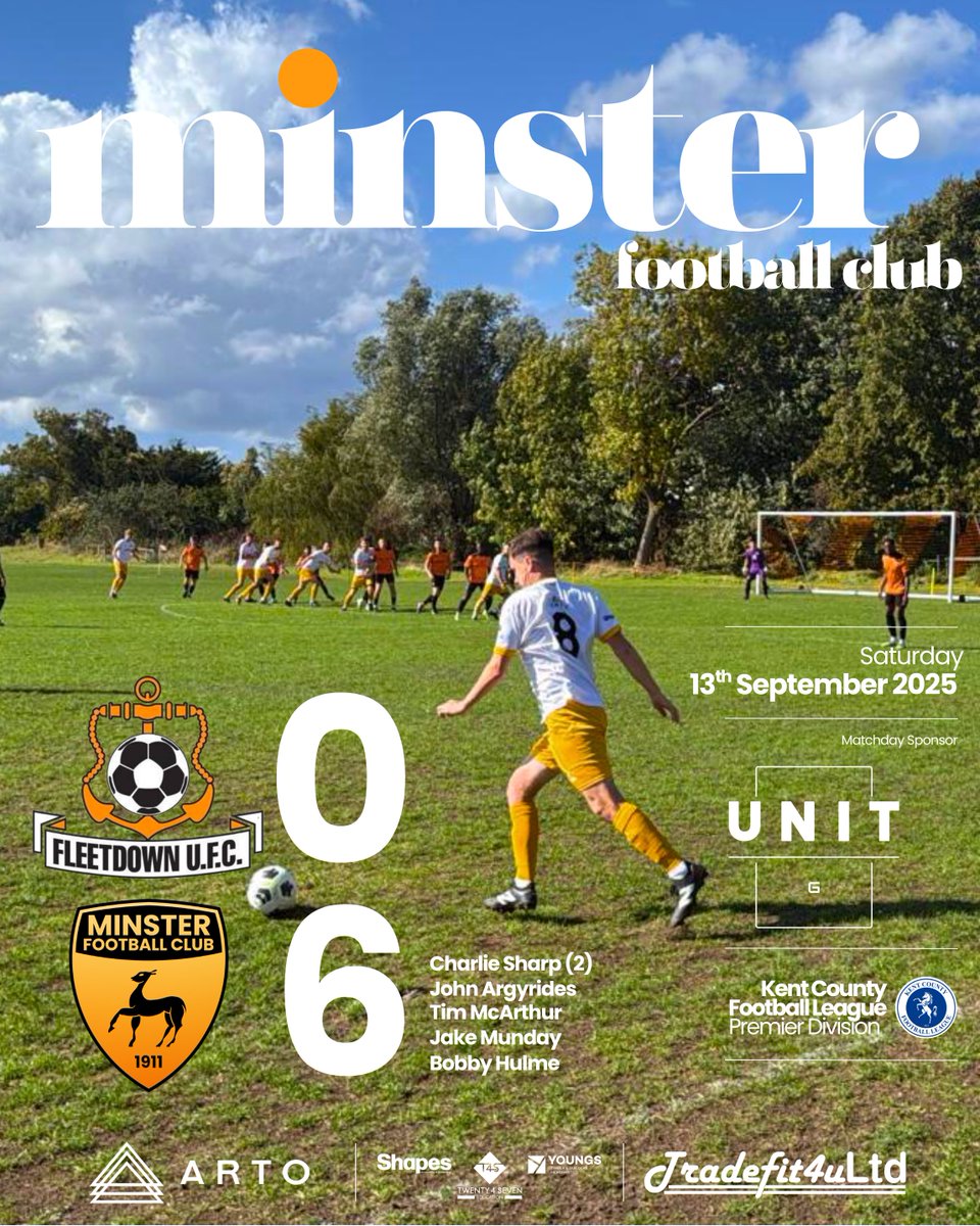 MinsterFC1911's tweet image. FIRST TEAM WIN AT FLEETDOWN
A strong performance with plenty of goals today against @FleetdownFC in the @KCFL1516 Premier Division

Thank you to instagram.com/unit_g_ as match day sponsors 

@tradefit4u
arto-talent.com
@shapes_team
@T4S_Education
doityoungs.com