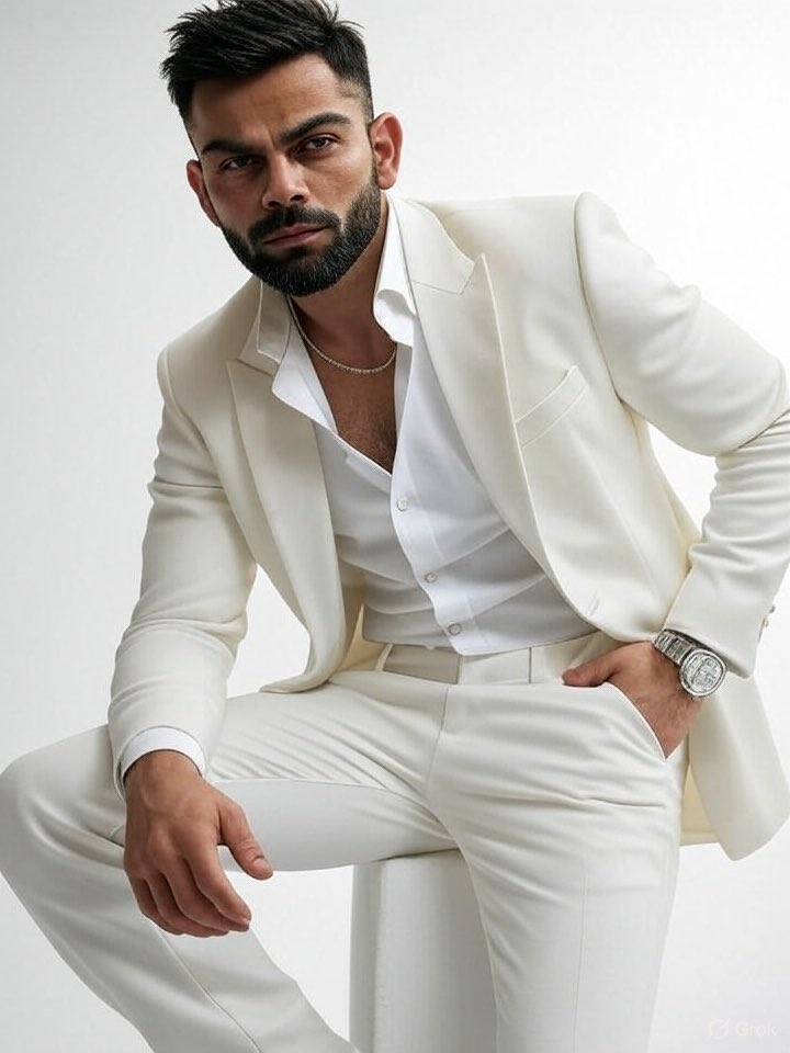 AadityaOnX's tweet photo. Use this prompt:
A white studio background. He wears a well-fitted, all-white suit with a white shirt and pants. A small silver chain hangs at his neck, and a silver watch rests on his wrist. The shirt is slightly unbuttoned, exuding a moody, powerful aura. His posture is relaxed yet dominant, with one arm on his leg and the other hand in his pocket. Soft, directional lighting creates a 4K-resolution look. Face unchanged.
#4K #Photography #StudioVibes #Minimalist #Aesthetic