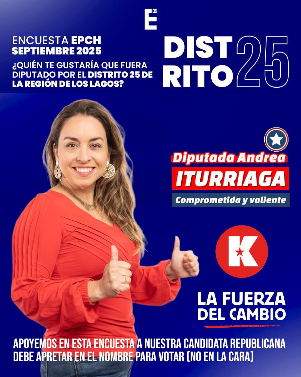 YoVotoKast's tweet photo. 🔵 𝗔𝗧𝗘𝗡𝗖𝗜𝗢́𝗡‼️
Apoyemos en esta encuesta a nuestra candidata republicana en el #Distrito25, región de Los Lagos: 𝗔𝗻𝗱𝗿𝗲𝗮 𝗜𝗧𝗨𝗥𝗥𝗜𝗔𝗚𝗔 🇨🇱
#LaFuerzadelCambio 💪
https://t.co/BjIqovleoI
Debe apretar en el nombre para votar (no en la cara). https://t.co/PVkJECXzpq