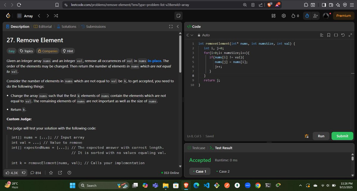codewithGenZ's tweet image. Day 74🚀: #100daysofcode : #GeeksforGeeks
Today i solved problem on #LeetCode
-Remove Elements
-Remove Duplicate Elements
#C_language #100daysofchallenge #codinglife #LearnInPublic #learnprogramming #programmer #coder #CodingJourney #codewithGenZ #BuildYourself #Hackathon