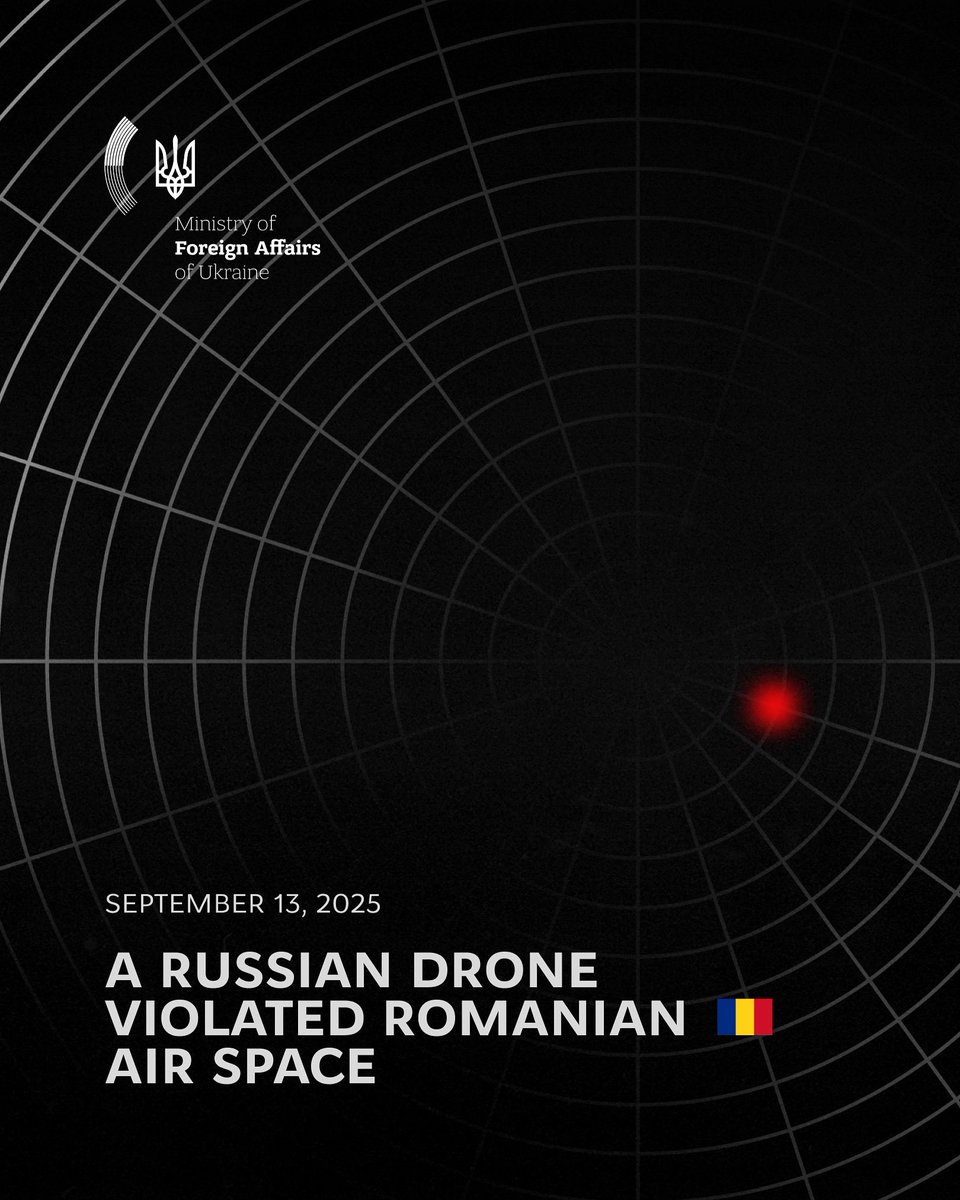On the evening of September 13, a Russian drone entered NATO airspace, operating above Romania for almost an hour.

🇷🇴 Romania deployed military aircraft in response, while 🇵🇱 Poland, having detected the threat of Russian attack drones earlier today, also conducted a military