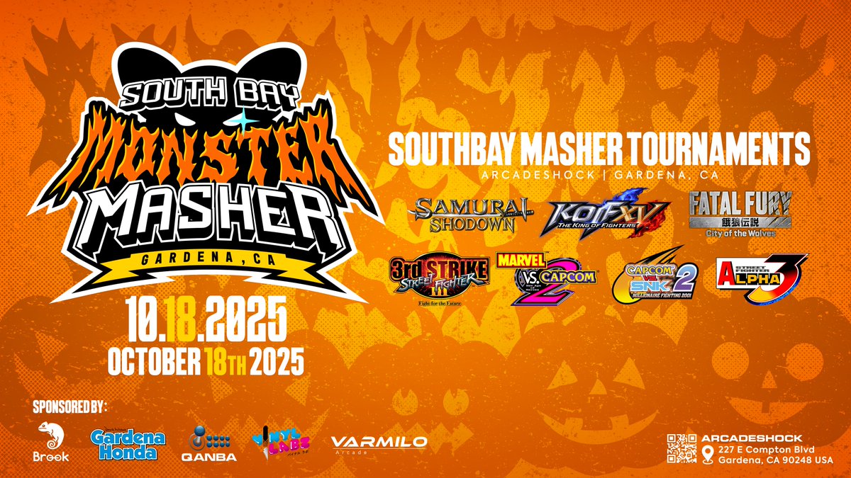 SOUTHBAYMASHER's tweet photo. SOUTH BAY MONSTER MASHER

Saturday, October 18th

Seven amazing games.   All streamed.   Merch vendors.   Food vendors.   Cosplay Contest.   Amazing prizes being raffled off.   Incredible support from all of our sponsors.   

Pre-register here:  https://t.co/5W1q9h3zEj https://t.co/EJnIYahhGd