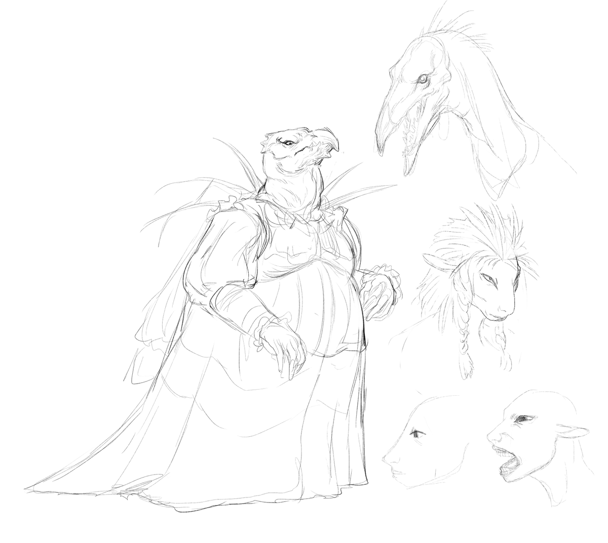 sketches of different gelfling clans and two skeksis #TheDarkCrystal 