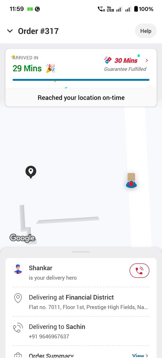 _sachinnarang's tweet photo. @CareDominos @dominos_india 
What kind of service is this order says it says it has 30 mins guarantee. But just for the sake of gurantee driver updated the location somehow and its 50 mins my order is still not here. Aand according to this driver is here wow. (What a scam) https://t.co/Mm6wvCzl80