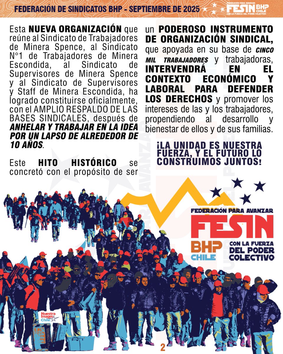 ★彡『 𝗖𝗢𝗠𝗨𝗡𝗜𝗖𝗔𝗗𝗢 𝗣Ú𝗕𝗟𝗜𝗖𝗢』彡★ el martes 9 de septiembre en Antofagasta y ante la presencia de ministro de fe de la Inspeccion Regional del Trabajo fue constituida legalmente la Federacion de Sindicatos de Trabajadores de la Empresas de BHP Chile <a href="/FederacionBHP/">FESINBHPCHILE</a>