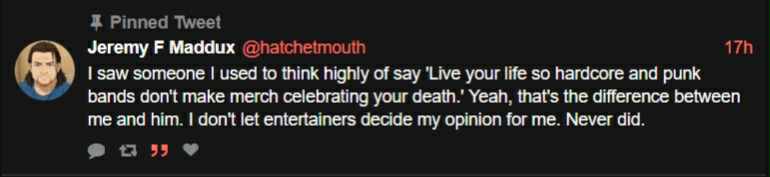 Talk about missing the entire point of my statement. Also this dude is a literal nazi who keeps trying to worm his way into underground scenes. Don't be fooled.