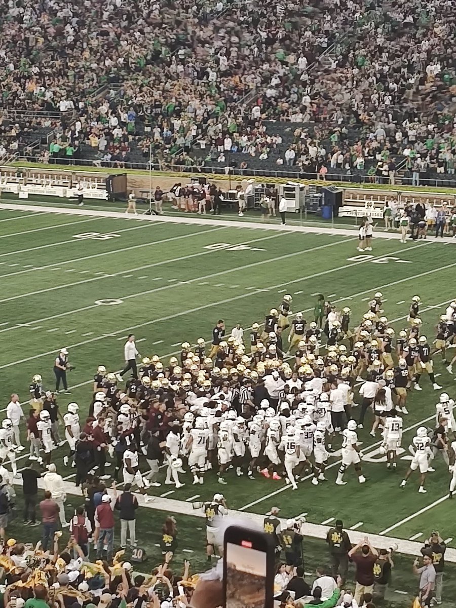 Domer1120's tweet photo. @BillisKing Bill, pregame emotions between the Irish &amp; Aggies. Everybody's getting fired up! A little carry over from last year!  Gonna be lit tonight. Let's go 🍀🍀🍀 https://t.co/kmBXQJqiiY
