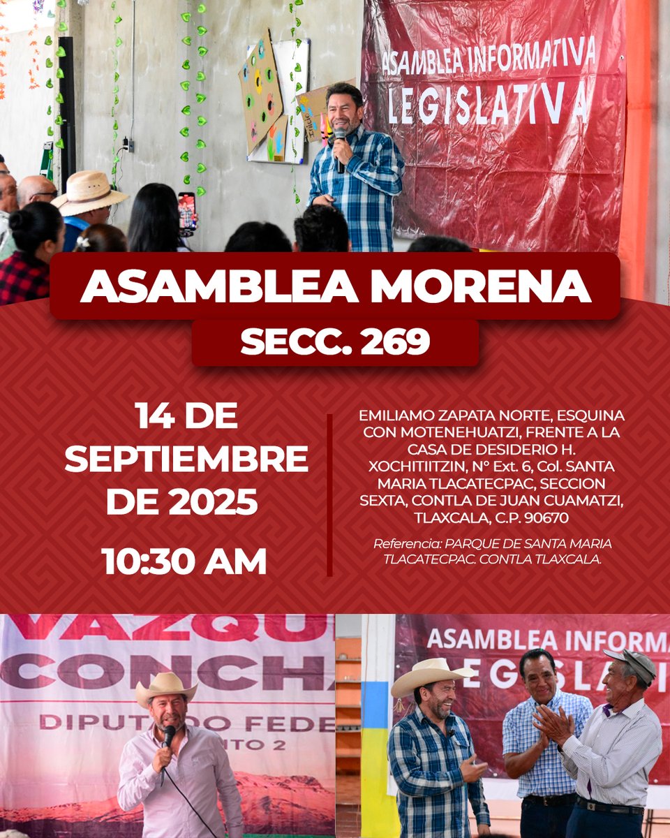 Nos vemos este domingo en Contla en nuestra asamblea informativa.
¡Sigamos trabajando por la transformación!