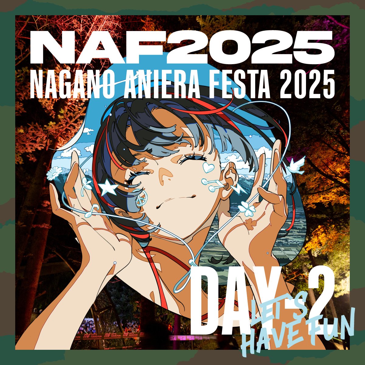アニソン野外フェス
ナガノアニエラフェスタ2025

DAY2、開場します！

PEACE, UNITY, LOVE&amp;HAVING FUN!!

全力で楽しんで
忘れられない夏にしましょう🌻

#naf25
#アニエラフェスタ