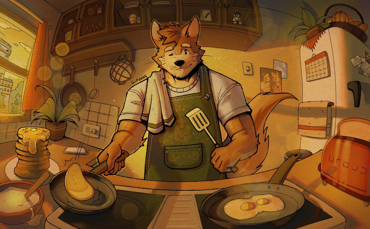 Nothing starts a morning off better than a nice hearty breakfast~ 

Beautiful piece done by the amazingly talented @/GritFr