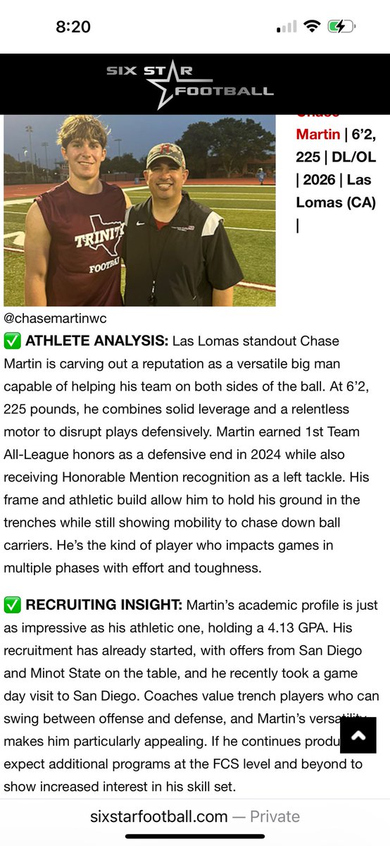 chasemartinwc's tweet image. Can’t thank @sixstarfootball enough for another great write up! @ZNinekirk @CoachLongero @mmcgli1 @coachsweetlou @Coach_D_Mac @CoachHefNCSA @CoachPDeCapito @CoachAMakransky @Coach_CoombsUCD @CoachJacobsD @CoachZim_UJ @CoachJanecek @WPlemons @CoachVang @coachTthomas6