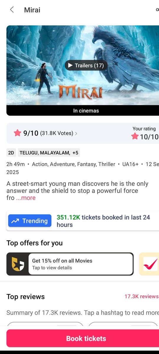 TweetsbyVIHU's tweet photo. 351.12k tickets soldout in last 24hrs ...
Arachakam 🥵🔥
@tejasajja123 Oora Masssss 😎
#BlockBusterMirai https://t.co/yYazLqCElV