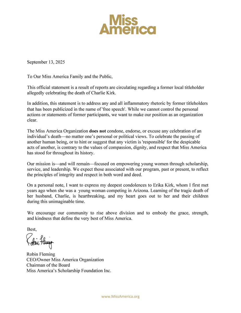 Our official <a href="/MissAmerica/">Miss America</a> HQ statement regarding the alleged, deeply inappropriate, public comments made by a few former participants on social media.