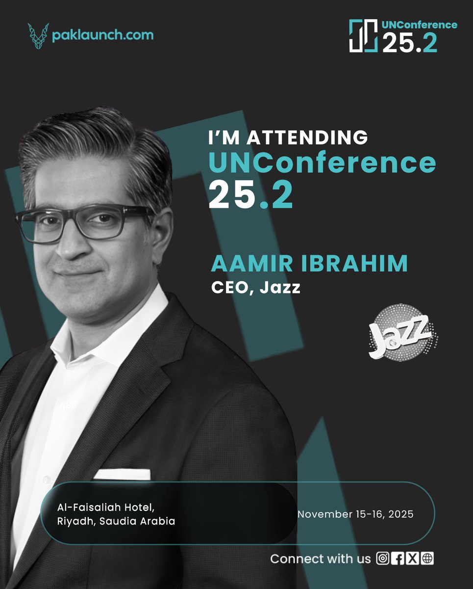 paklaunchdotcom's tweet photo. We’re excited to host Aamir Ibrahim, CEO of @jazzpk and Chairman of @MobilinkBank, at the Paklaunch UNConference’25.2 in Riyadh (Nov 15–16).
He has led Jazz to 70M+ subscribers, scaled JazzCash to 44M users.
This year: 40 startups, 80 investors, 1 room.
#Paklaunch #UNC25 https://t.co/gH1DPgfDHO