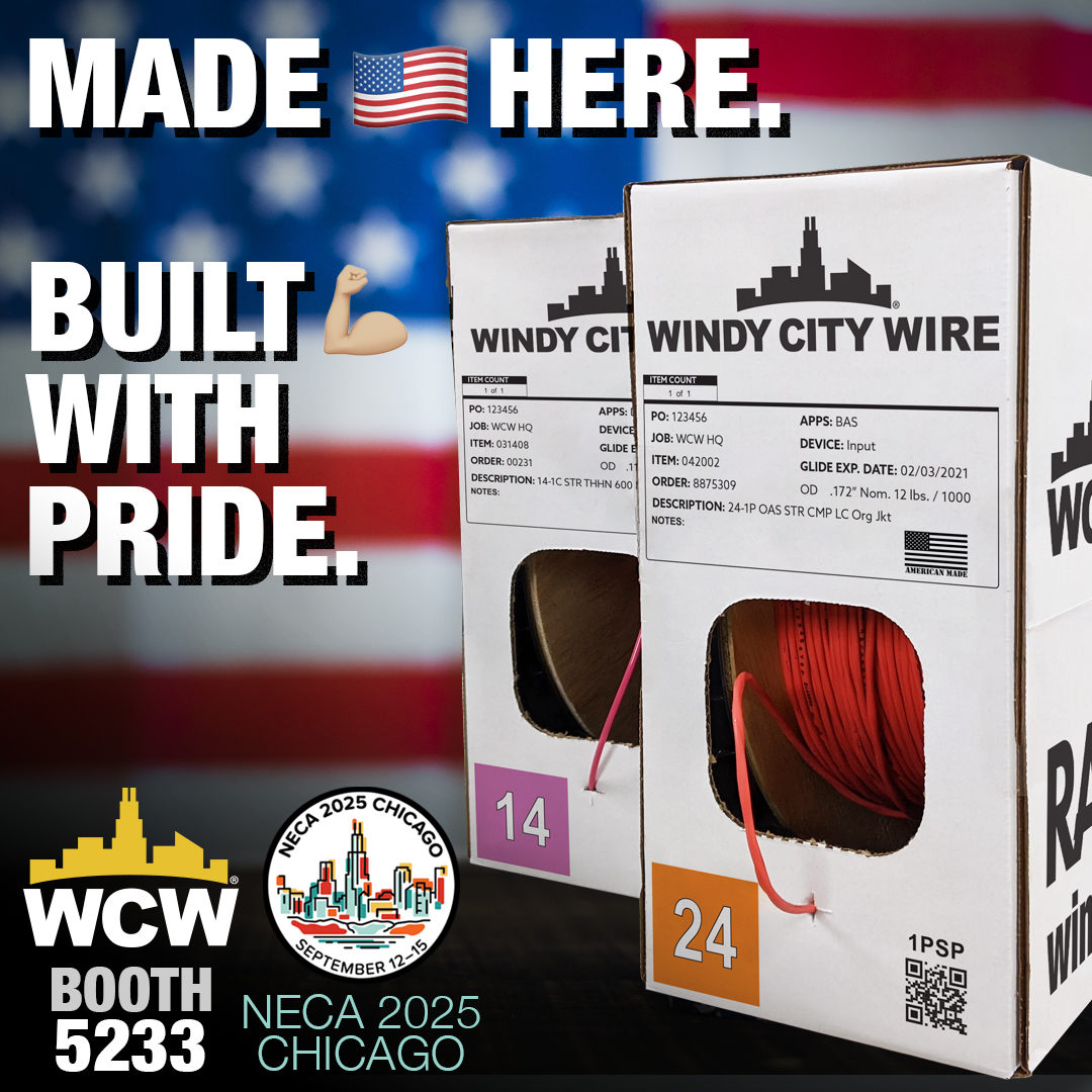 WindyCityWire's tweet image. Our #SmartWire cables are #AmericanMade … let's chat about all the benefits that brings to your team at Booth #5233! 🇺🇸

#NECA25 #electricalcontractors #RackPack #LaborSavings