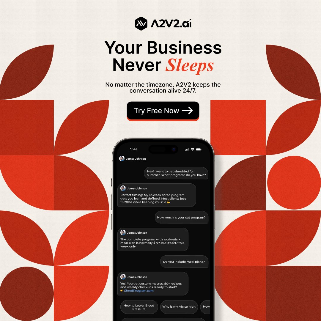 A2V2_Ai's tweet photo. While you rest, your AI chatbot is awake—answering questions, guiding customers, and closing sales around the clock. 🌐
Sell global. Sleep local. That’s the A2V2 way.

#AI #Chatbot #BusinessGrowth https://t.co/bd4YHSl8MZ