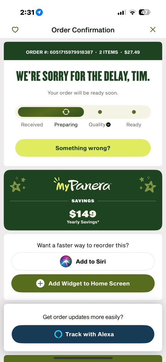 tmalyszko's tweet photo. @askpanera this is why we don’t eat at Panera anymore.   It’s pushing 30 min for a rapid pickup.    Do better. https://t.co/wYrWhzUydW