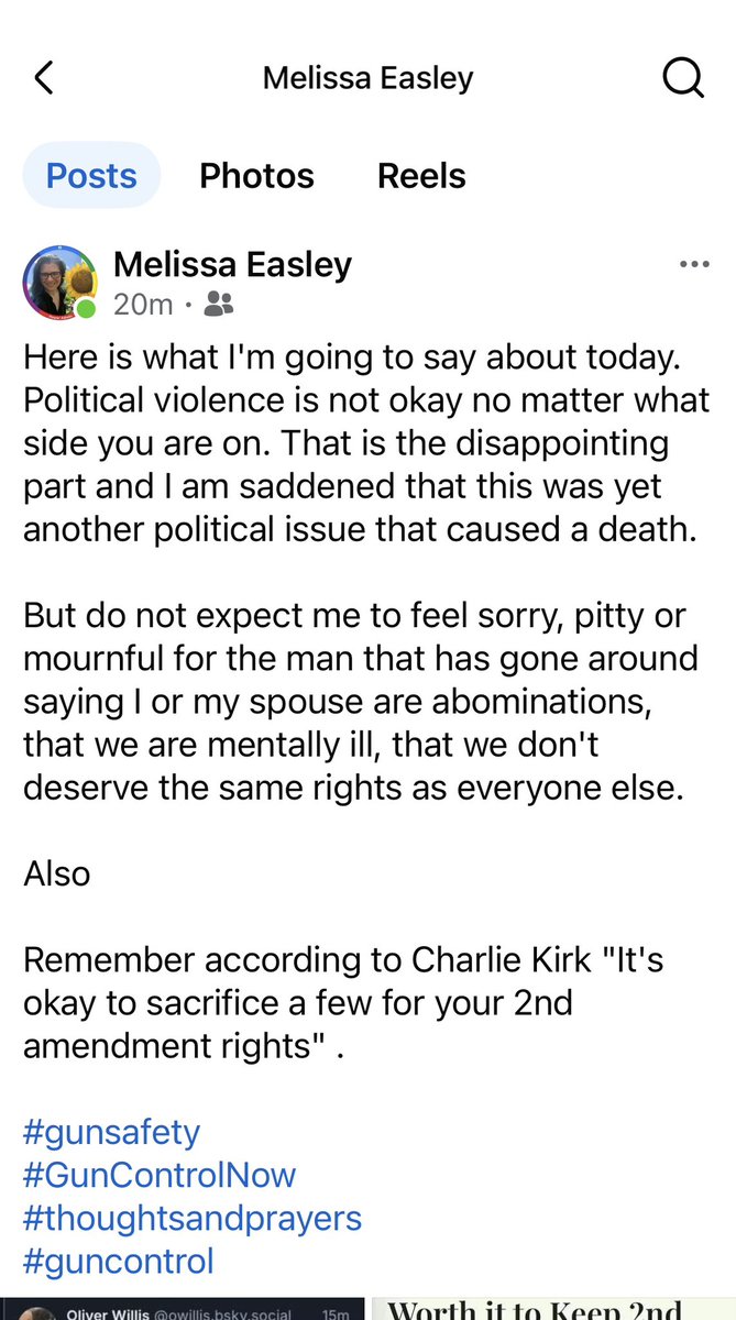 Brett_Jensen's tweet photo. Charlotte-Mecklenburg School board member Melissa Easley @MelissaCMSD1 has TRIPLED down on her original statement and says she stands by it, including the insinuation Charlie Kirk asked for it. “I stand by my original post. Every word of it.” She says she refuses to apologize. Attached is her new post and two segments followed by the original.