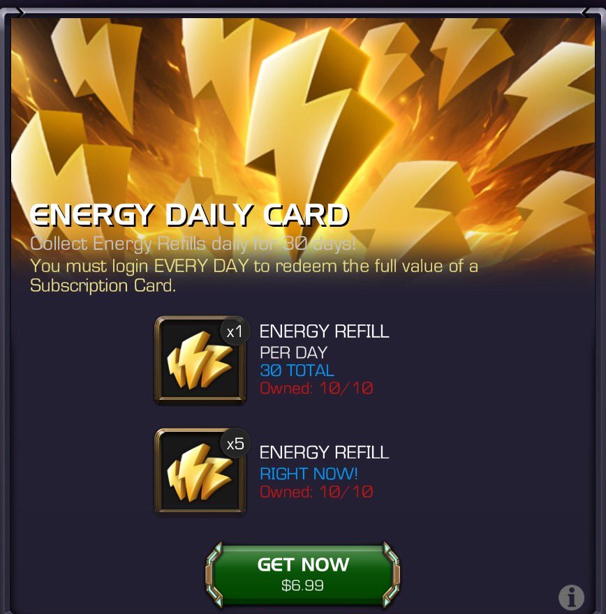 Kabam: Energy refills in 4 hour crystals is bad for economy of the game. You'll get 2 a week instead. Also Kabam ⬇️