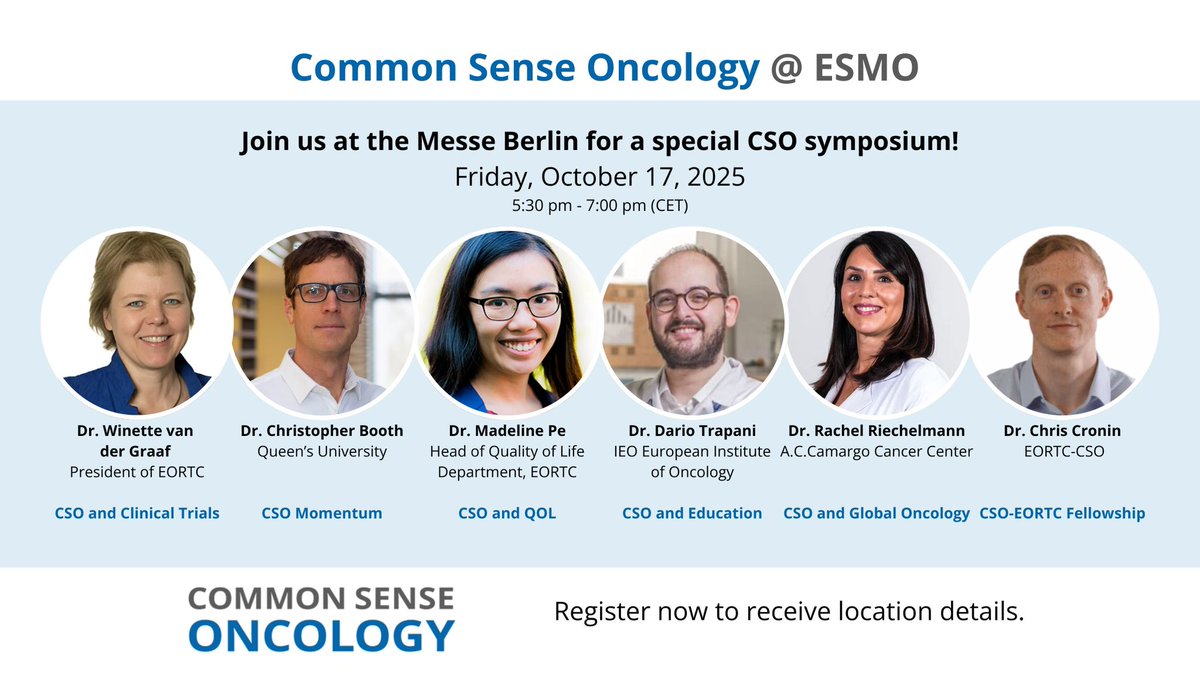 Join us at <a href="/ESMOcongress/">ESMO Congress</a> 2025 Berlin for a <a href="/csoncol/">Common Sense Oncology</a> Common Sense Oncology symposium! <a href="/darioT_/">Dario Trapani</a> <a href="/Winette_vdGraaf/">WinetteVanDerGraaf</a> Chris Cronin Madelline Pe Chris Booth
