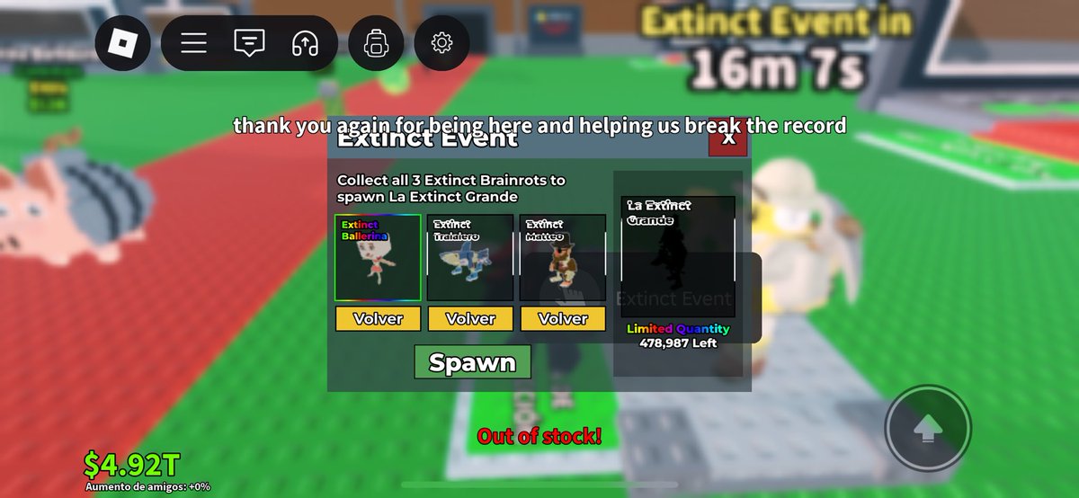 lost_735's tweet photo. An error happend, i couldn’t do my Bombardino cocodrilo machine craft and now this. got the 3 Extinct and its says out of stock ??? @SpyderSammy @SpyderSammy @SpyderSammy #sab #stealabrainrot https://t.co/OOsC3eSMjc