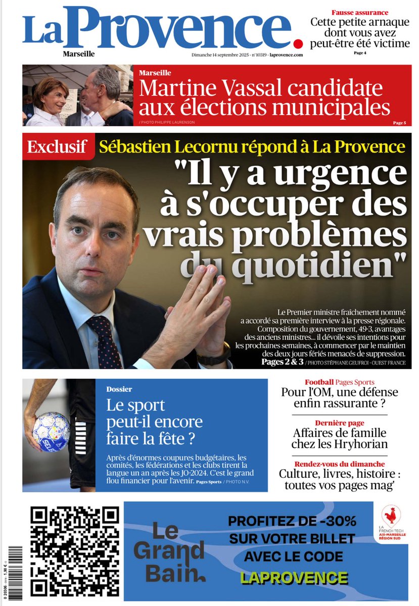 🔵🔵 Des infos, toujours des infos à la Une de <a href="/laprovence/">La Provence</a> avec l’interview exclusive de Sébastien #Lecornu , la candidature aux #municipales de <a href="/MartineVassal/">Martine Vassal</a> à #Marseille et bien d’autres sujets qui concernent nos territoires