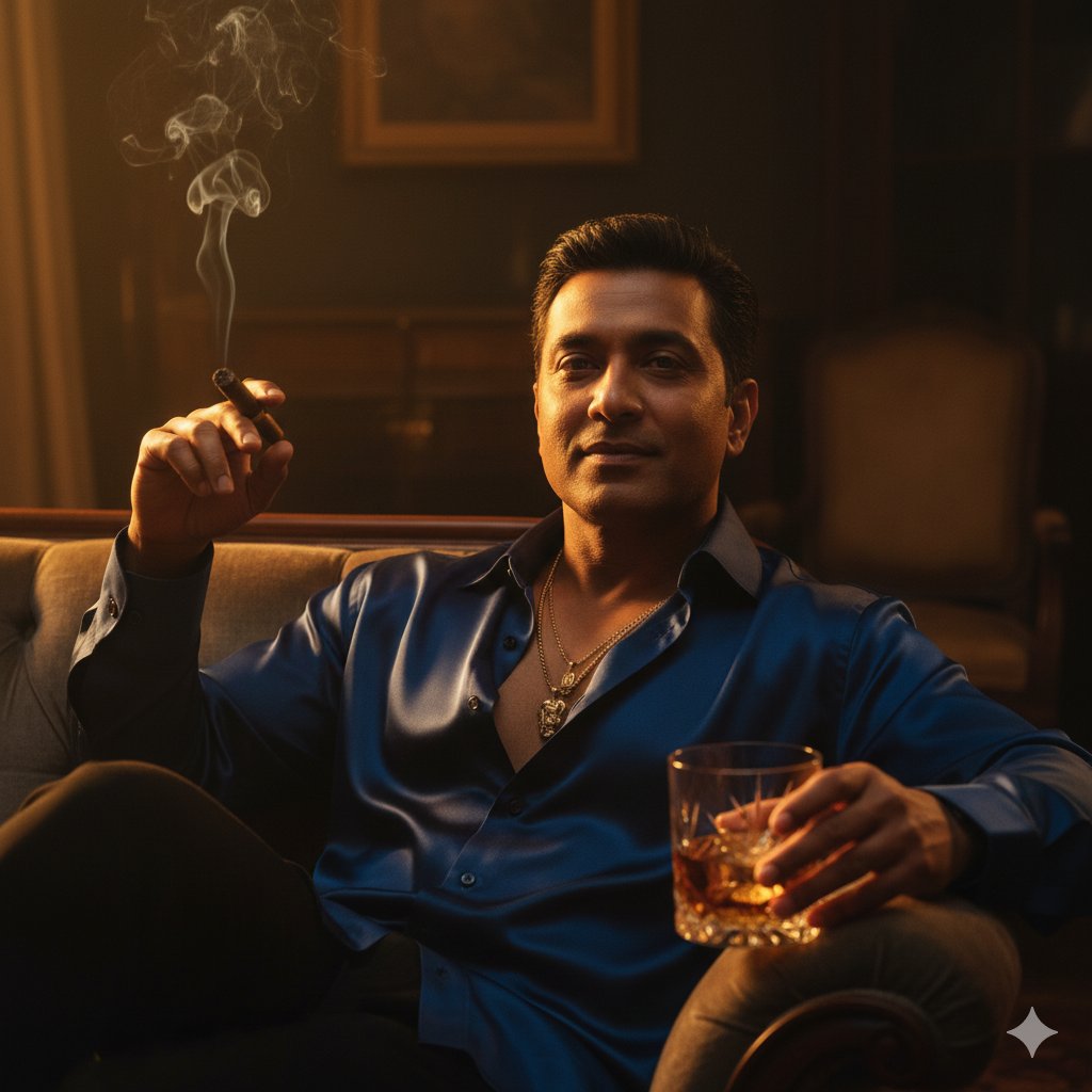 cinematic south asian men whiskey cigars