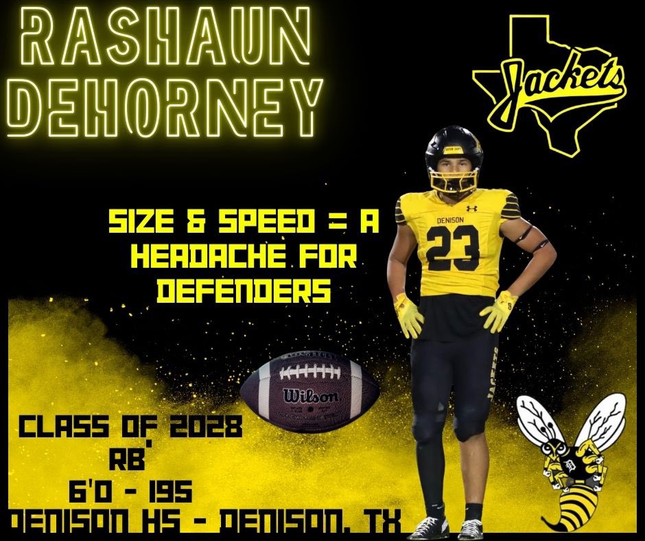 If u know anything about Denison Yellowjacket 🏈, u know it’s always been RBU! <a href="/RashaunD23/">Rashaun Dehorney</a> got next! His combo of size &amp; speed can run thru u or by u. And he’s only a Sophomore! Good Luck getting him on the ground. Coaches don’t wait, you’ll want to get on him early! #IGTBAYJ